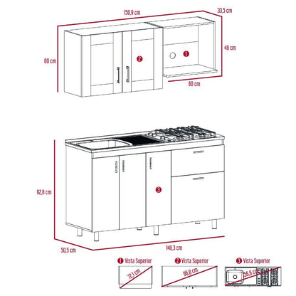 Cocina Integral Ponch Castaño Y Blanco Con Mesón Izquierdo