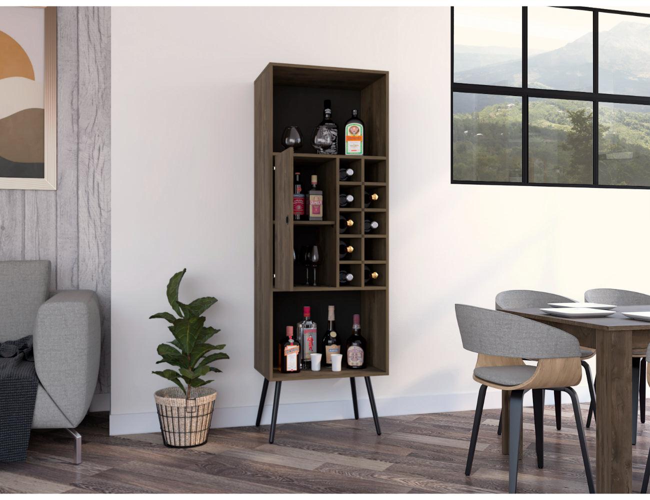 Bar Vilance, Nogal Y Wengue, Con Espacio Para Guardar Botellas De Vino Y Puerta Abatible