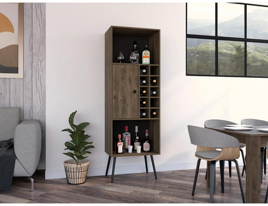 Bar Vilance, Nogal Y Wengue, Con Espacio Para Guardar Botellas De Vino Y Puerta Abatible