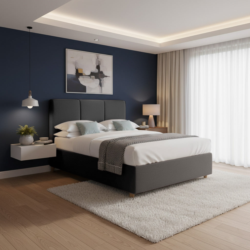 Base Cama Con Espaldar Queen Pretty  Gris Plomo