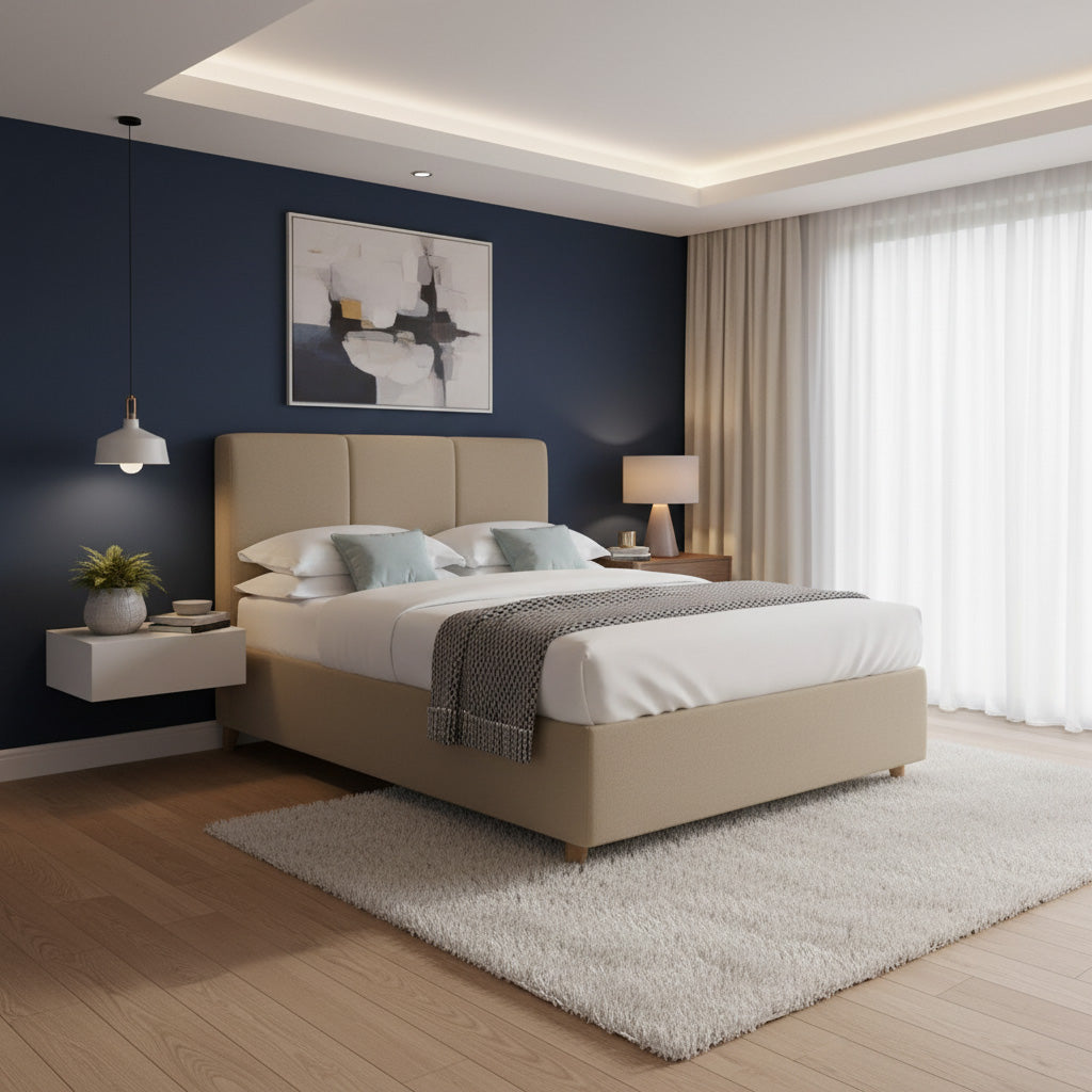 Base Cama Con Espaldar King Pretty  Taupe