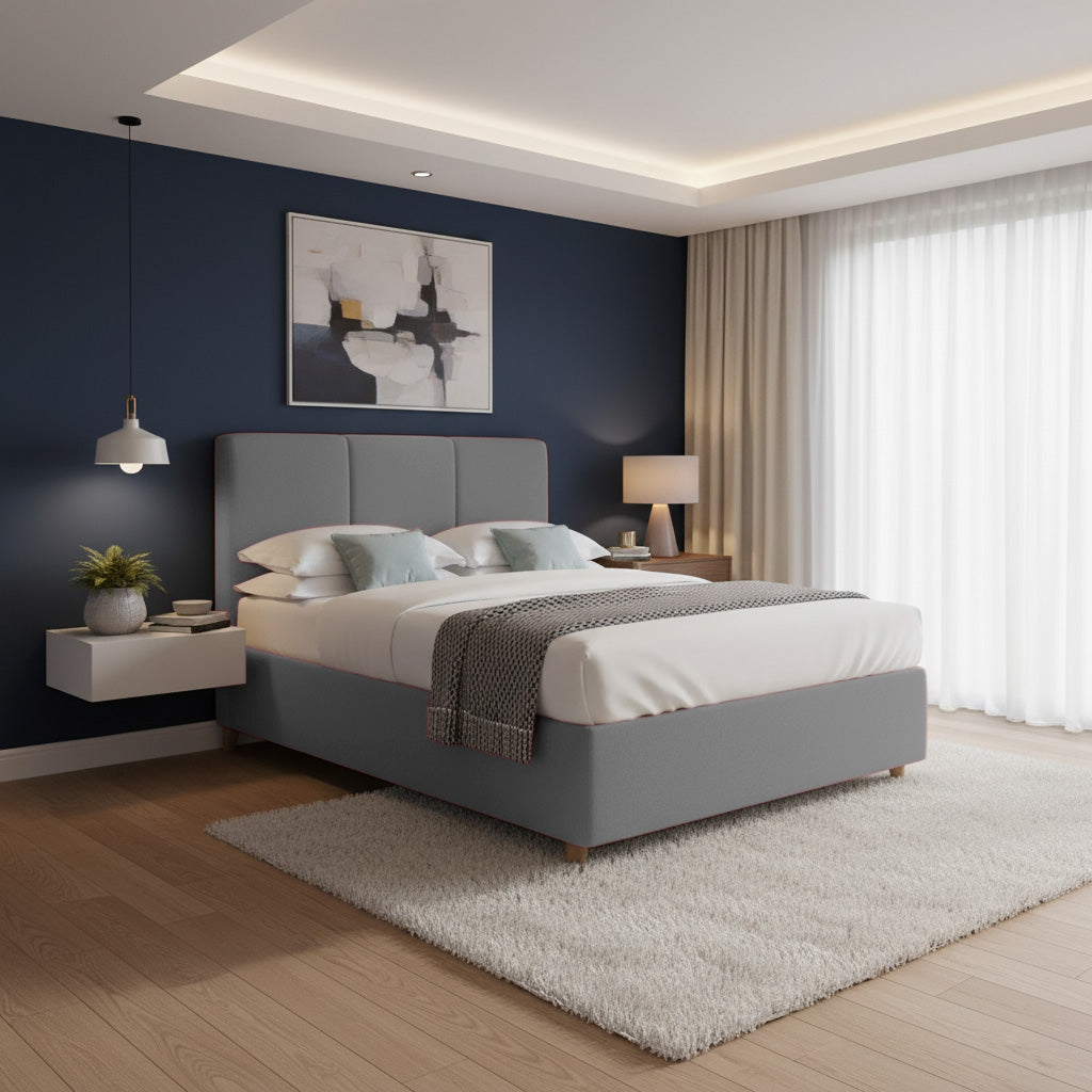 Base Cama Con Espaldar Doble Pretty  Gris Plata