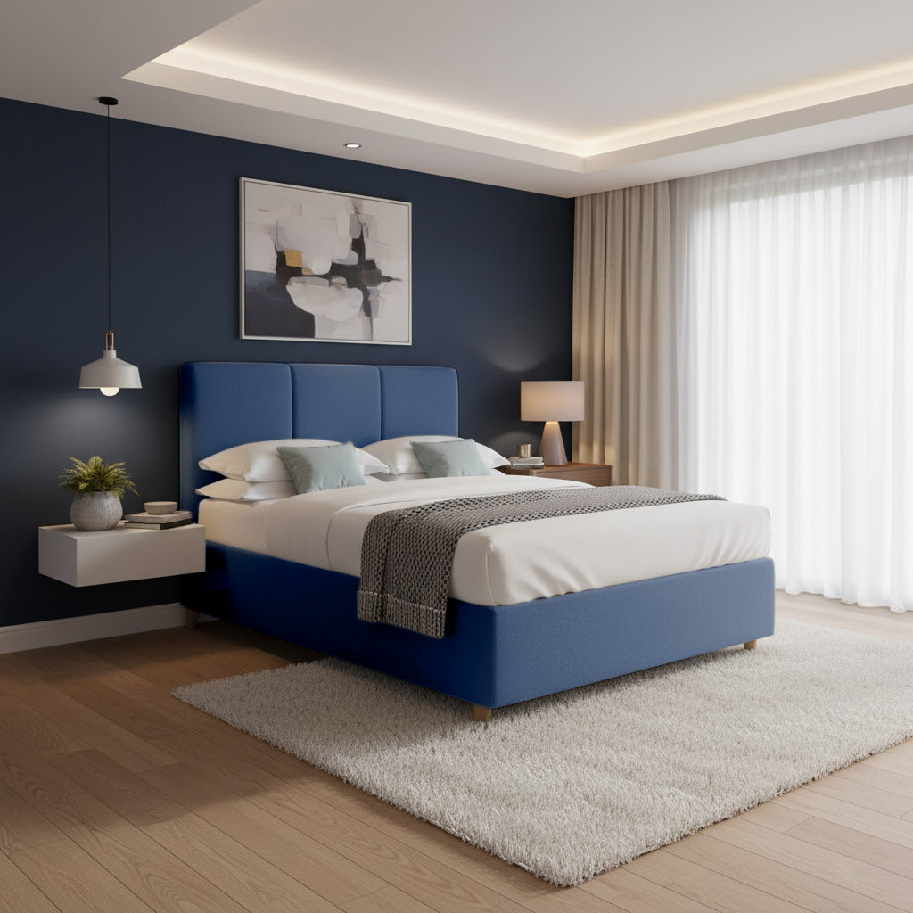 Base Cama Con Espaldar King Pretty  Azul