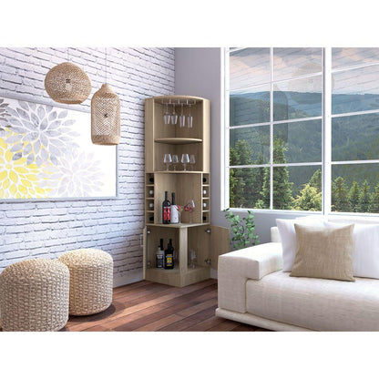 Bar Esquinero Olyria, Beige, Con Dos Puertas Y Porta Copas