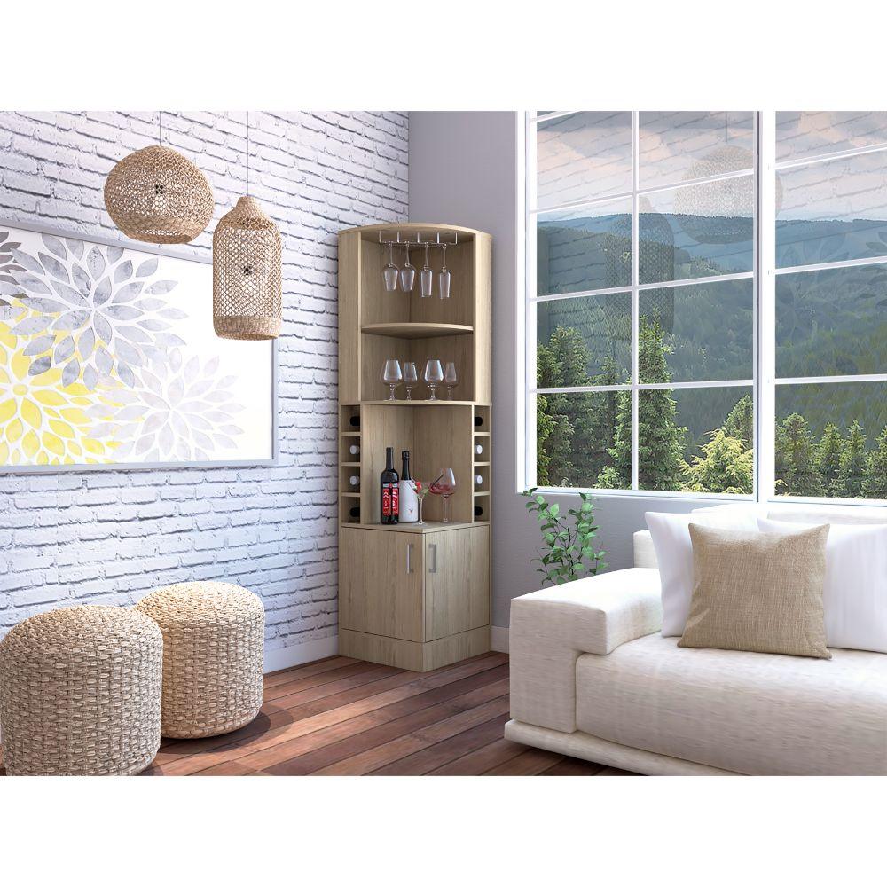 Bar Esquinero Olyria, Beige, Con Dos Puertas Y Porta Copas