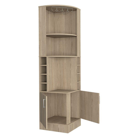 Bar Esquinero Olyria, Beige, Con Dos Puertas Y Porta Copas