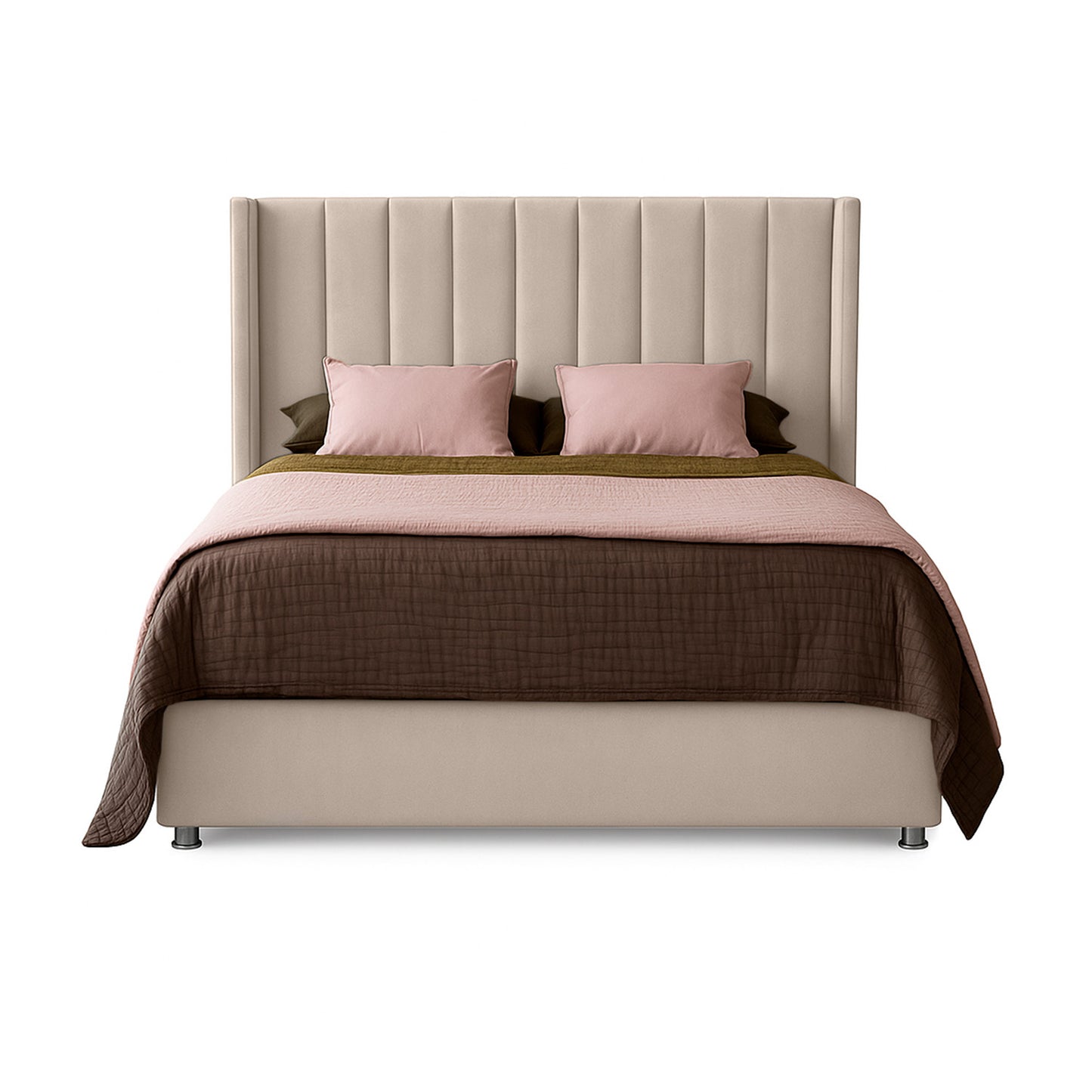 Base Cama con Espaldar + Colchon + Puff Baul King Julieta  beige
