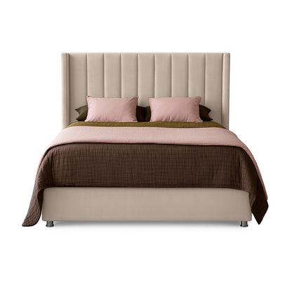 Base Cama con Espaldar + Colchon + Puff Baul Queen Julieta  beige