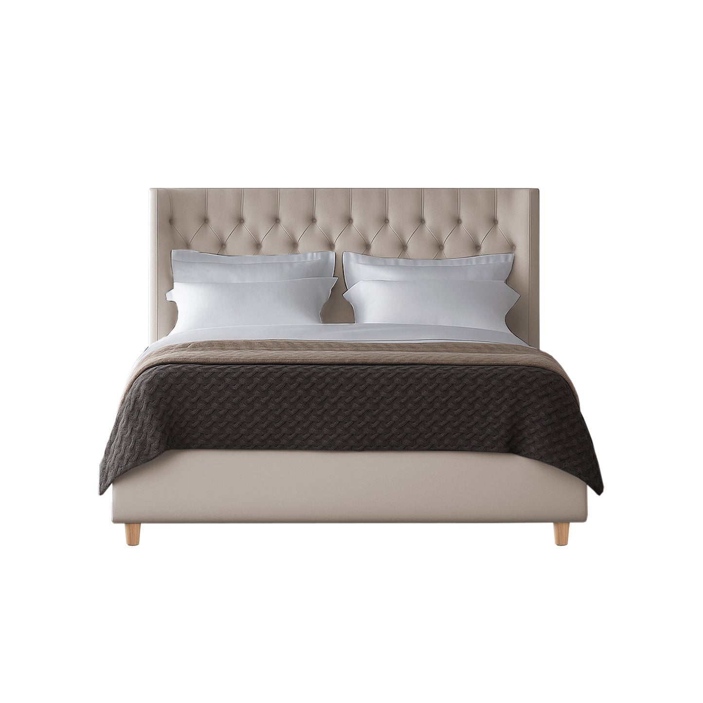 Base Cama con Espaldar + Colchon Doble Marfil  beige