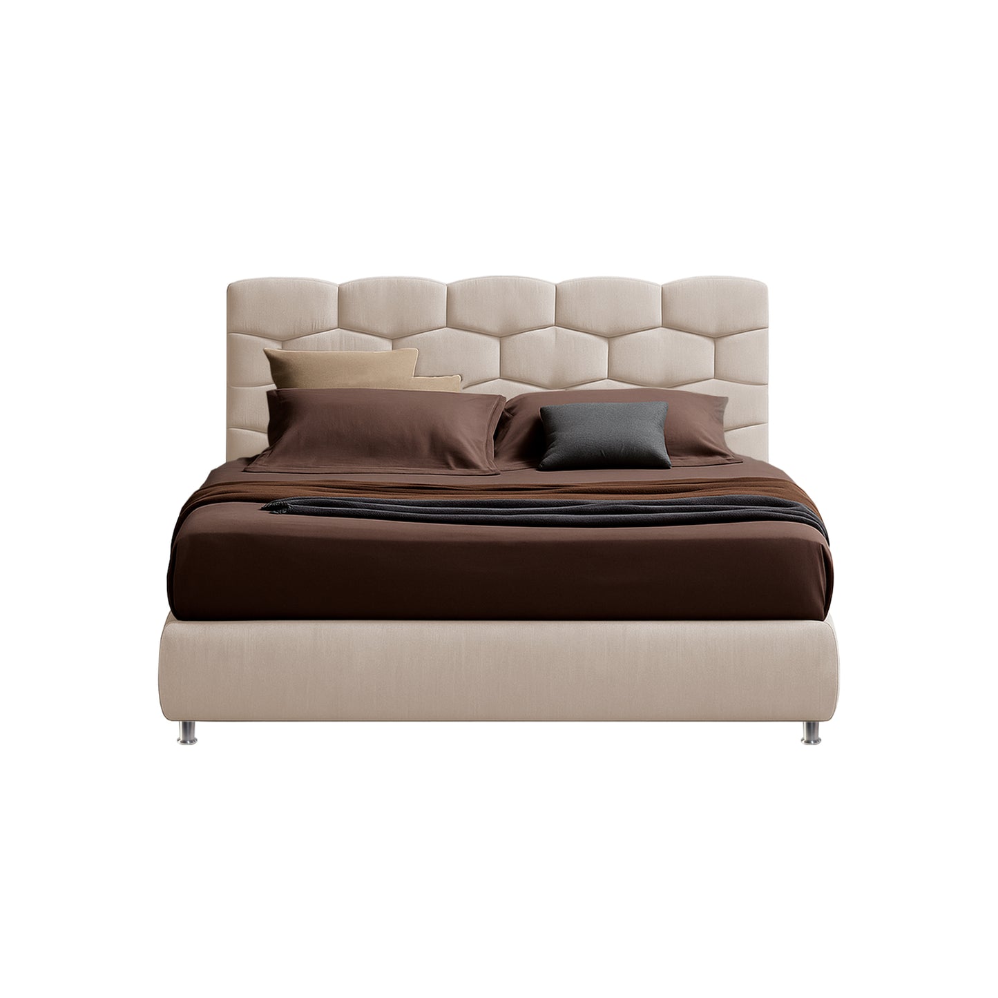 Base Cama con Espaldar + Colchon Doble Esmeralda  beige