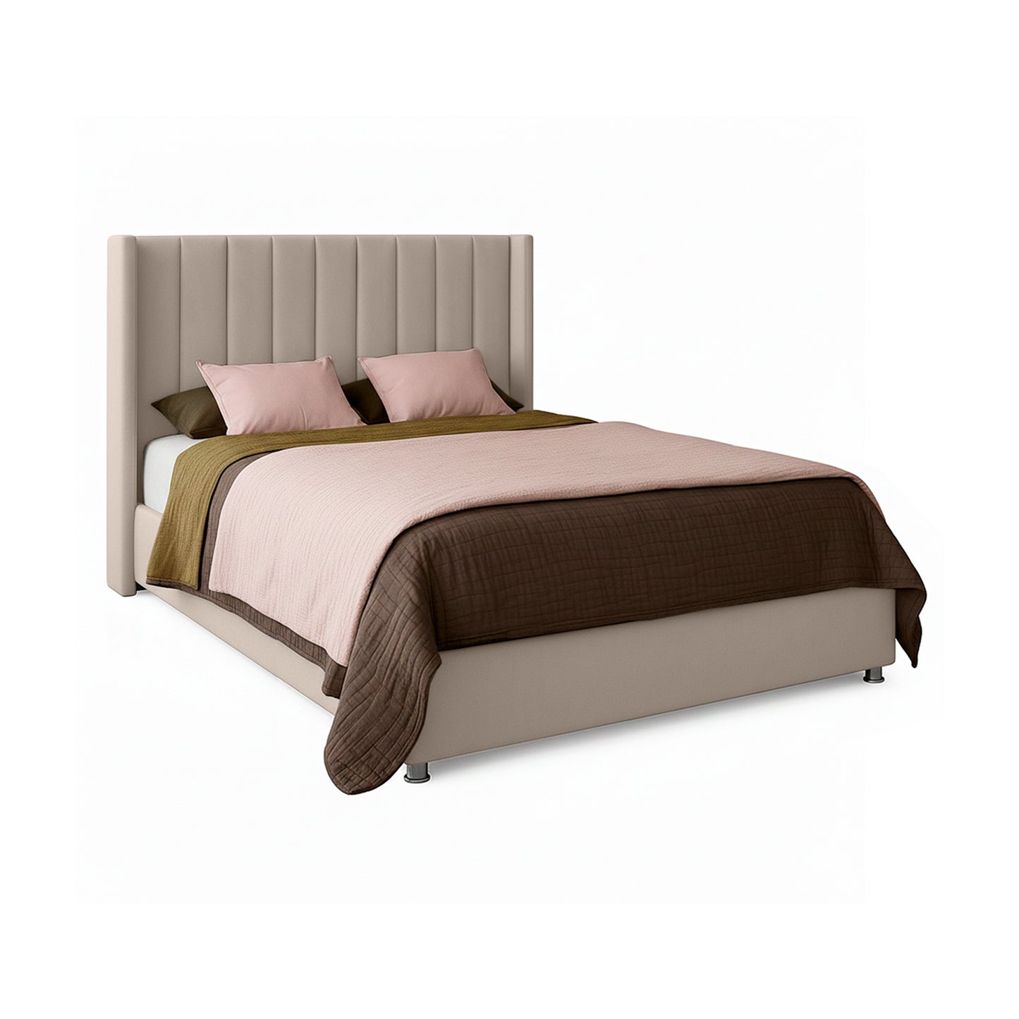 Base Cama con Espaldar + Colchon + Puff Baul Sencillo Julieta  beige
