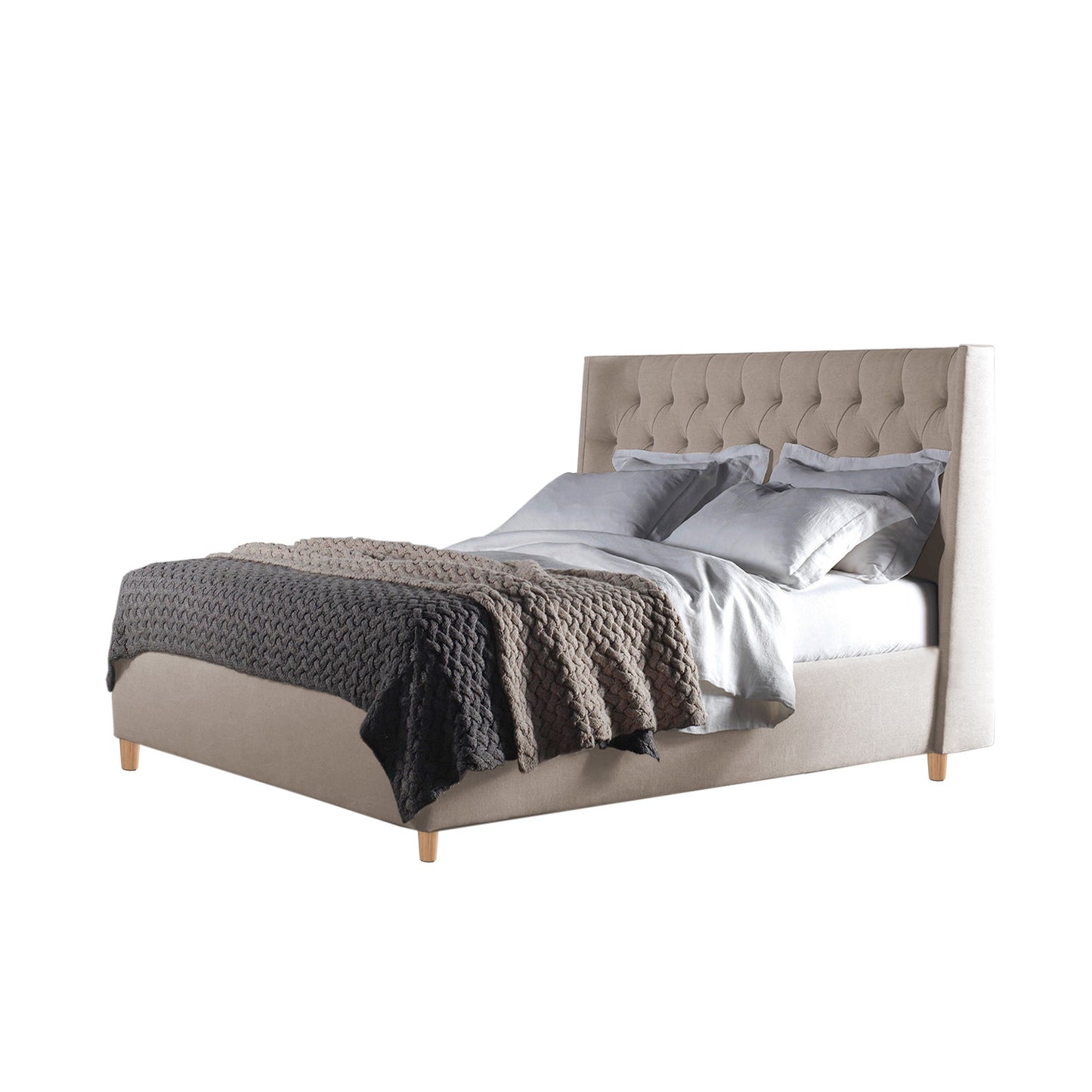 Base Cama con Espaldar + Colchon Queen Marfil  beige