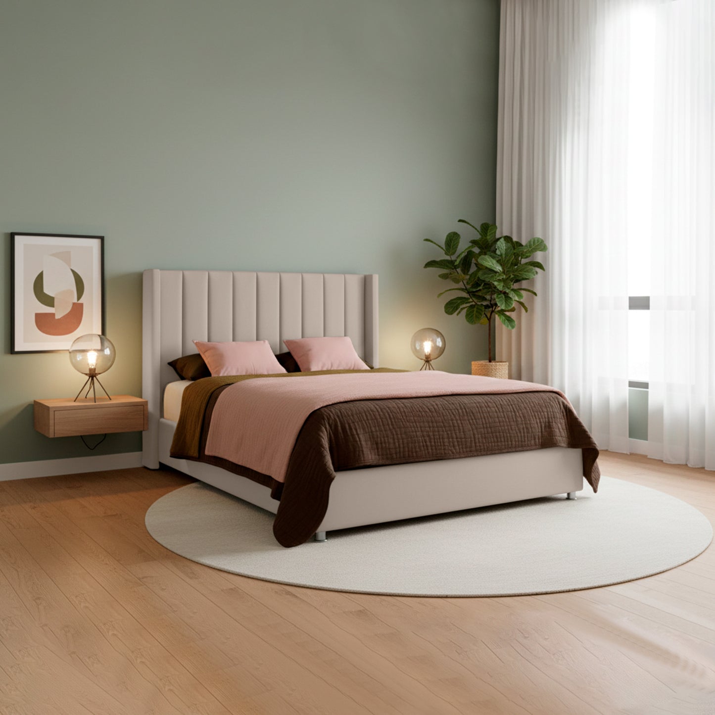 Base Cama Con Espaldar King Julieta Beige