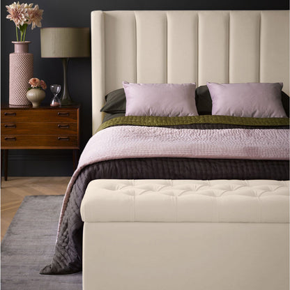 Base Cama con Espaldar + Colchon + Puff Baul Queen Julieta  beige