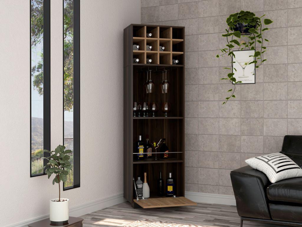 Bar Esquinero Seller, Caoba Y Miel, Con Una Puerta Abatible Y Espacio Porta Copas Hc