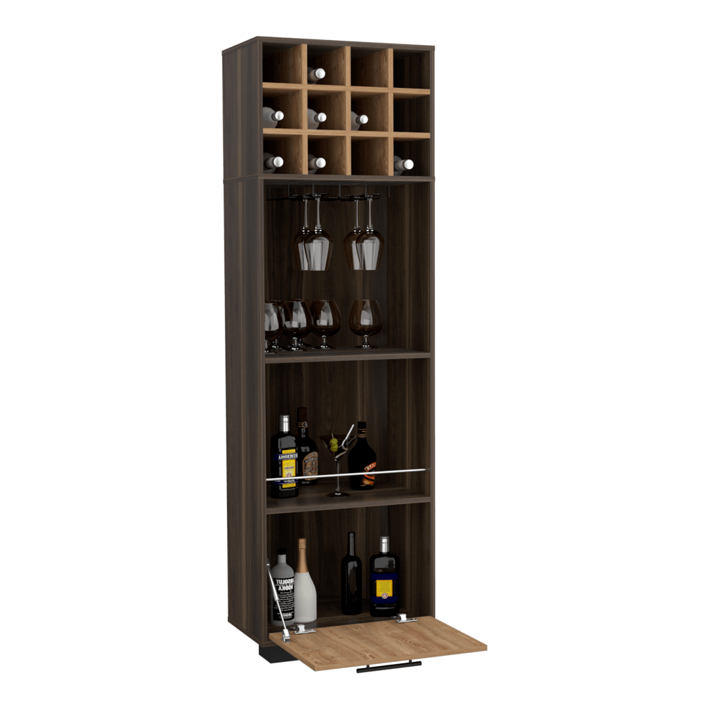 Bar Esquinero Seller, Caoba Y Miel, Con Una Puerta Abatible Y Espacio Porta Copas Hc