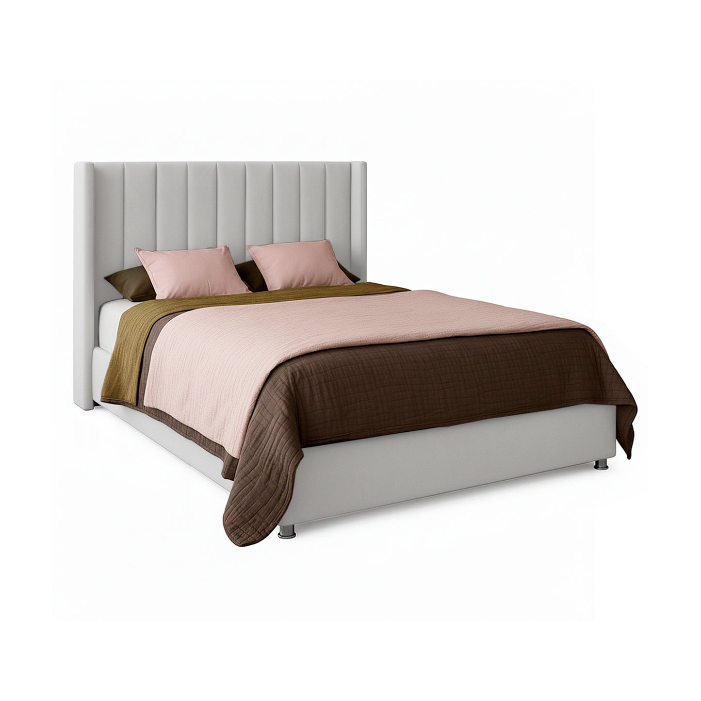 Base Cama con Espaldar + Colchon + Puff Baul Queen Julieta  blanco