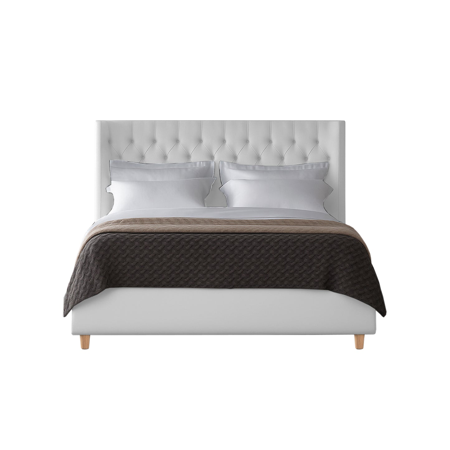Base Cama con Espaldar + Colchon Queen Marfil  blanco