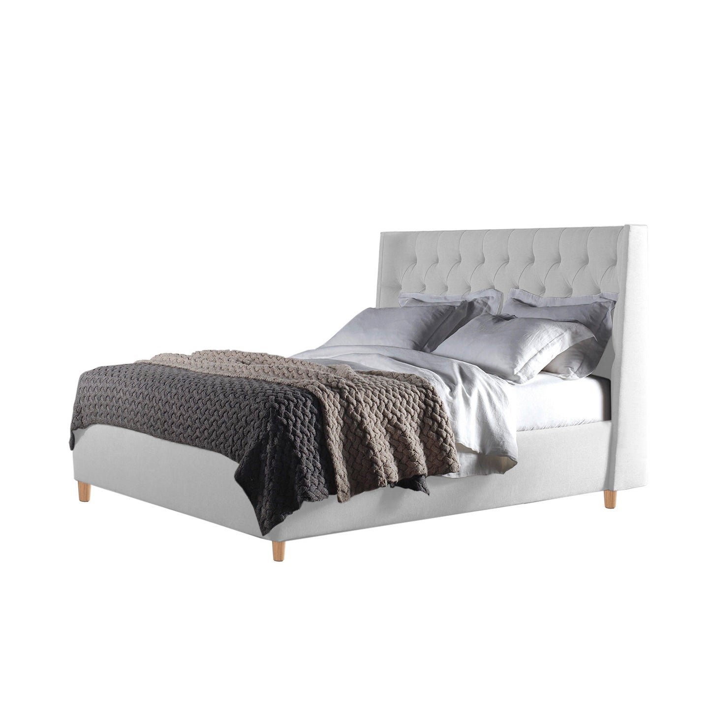 Base Cama con Espaldar + Colchon Queen Marfil  blanco