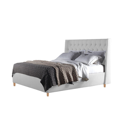 Base Cama con Espaldar + Colchon Queen Marfil  blanco
