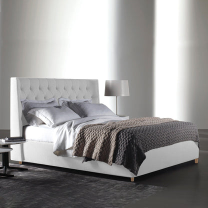 Base Cama con Espaldar + Colchon Doble Marfil  blanco