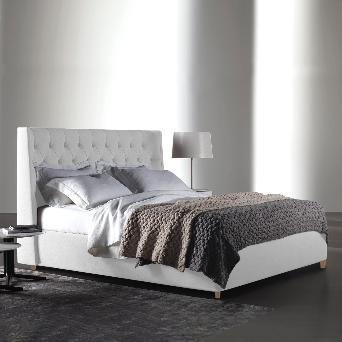 Base Cama con Espaldar + Colchon Queen Marfil  blanco