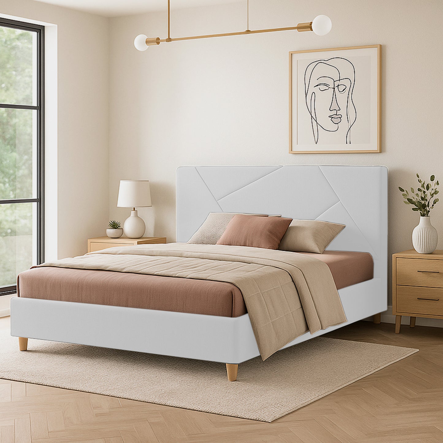 Base Cama Con Espaldar Queen Hampton Blanco