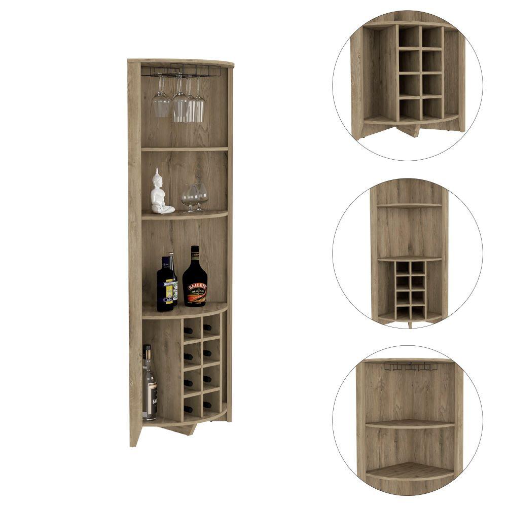Bar Esquinero Minexa, Macadamia, Con Amplio Espacio De Almacenamiento Y Porta Copas