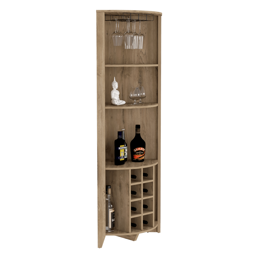 Bar Esquinero Minexa, Macadamia, Con Amplio Espacio De Almacenamiento Y Porta Copas