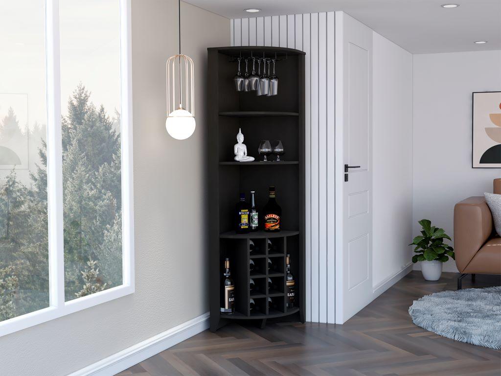 Bar Esquinero Minexa, Wengue, Con Amplio Espacio De Almacenamiento Y Porta Copas