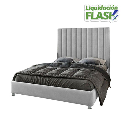 Base Cama Con Espaldar Doble Natura Gris Perla