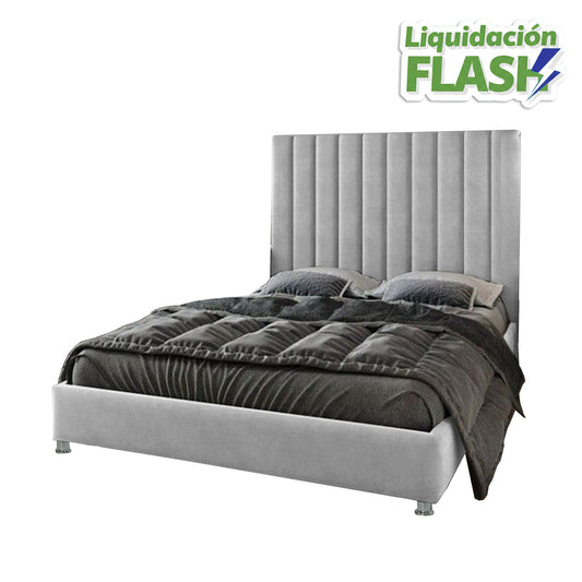 Base Cama Con Espaldar Doble Natura Gris Perla