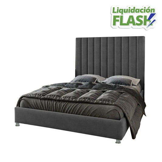 Base Cama Con Espaldar Doble Natura Gris Plomo