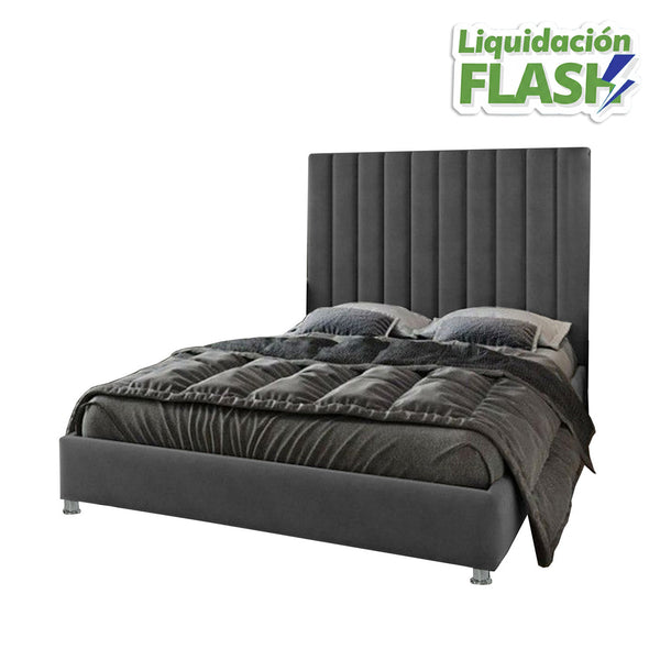 Base Cama Con Espaldar Doble Natura Gris Plomo