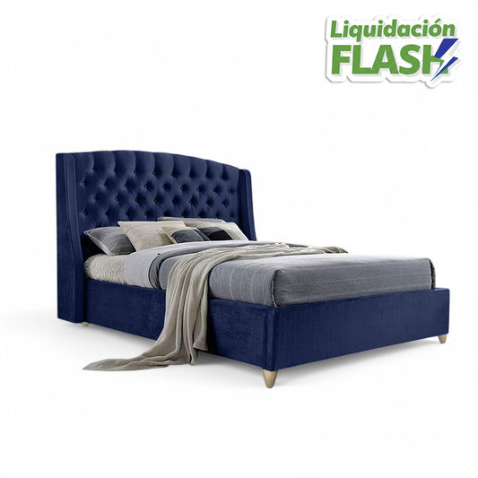 Base Cama Con Espaldar Queen Italia Azul
