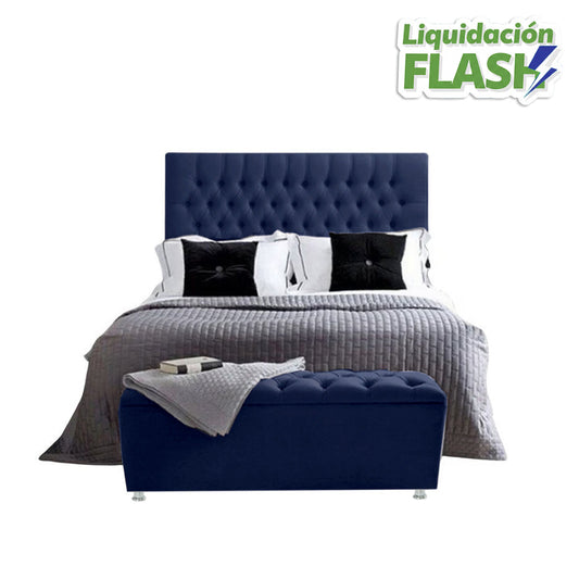 Base Cama Con Espaldar Queen Paris Azul