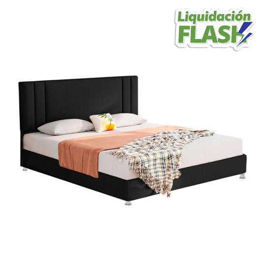 Base Cama Con Espaldar Semidoble Lupe Negro