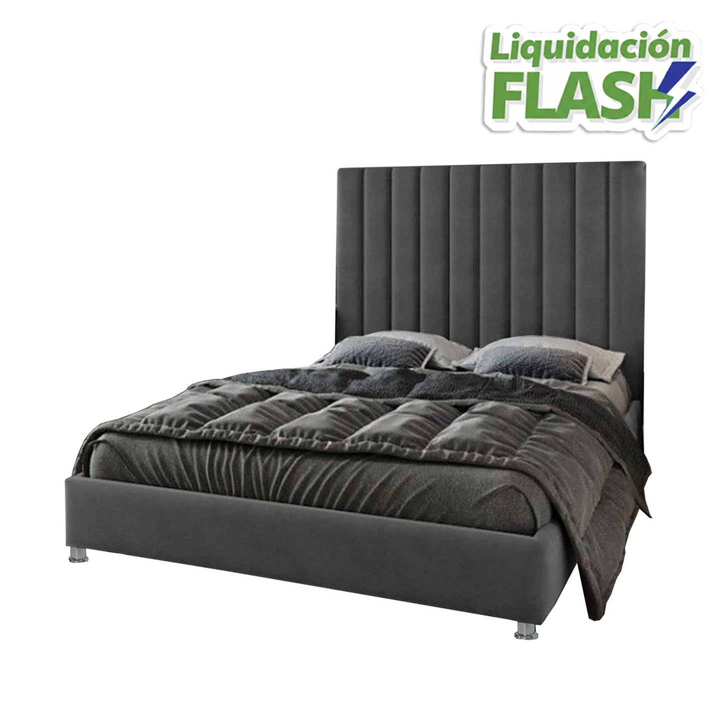 Base Cama Con Espaldar Semidoble Natura Gris Plomo