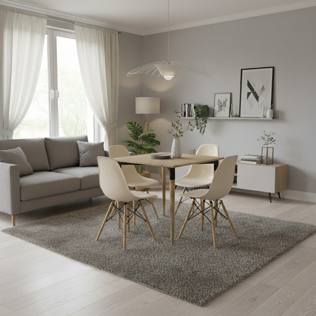 Juego de Comedor basic Madera con 4 Sillas Eames beige