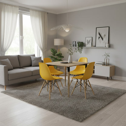Juego de Comedor basic Madera con 4 Sillas Eames amarillas
