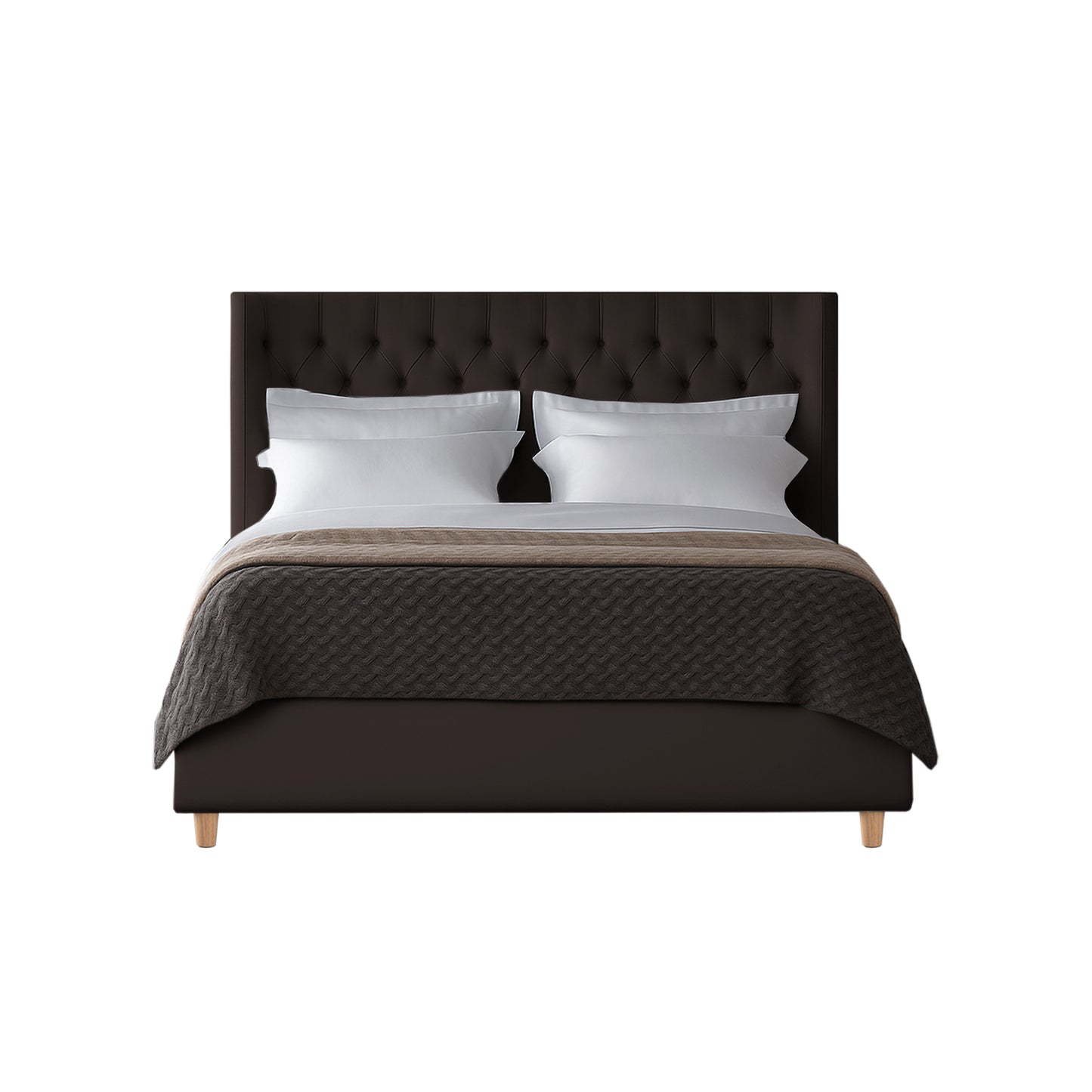 Base Cama con Espaldar + Colchon Sencillo Marfil  cafe
