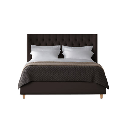 Base Cama con Espaldar + Colchon Doble Marfil  cafe