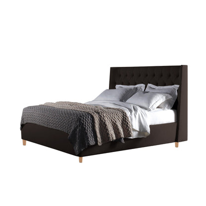Base Cama con Espaldar + Colchon Queen Marfil  cafe