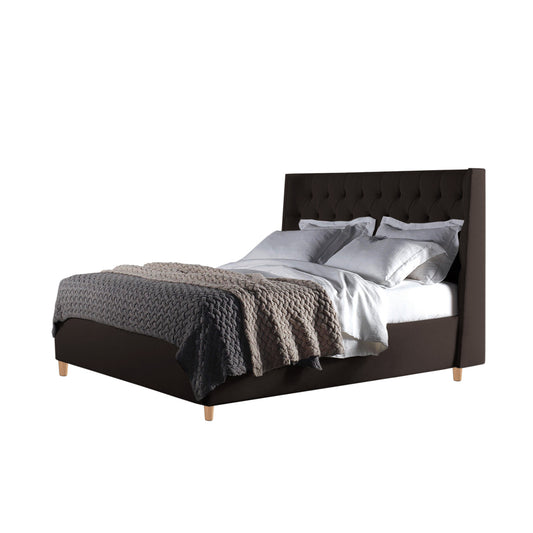 Base Cama con Espaldar + Colchon Doble Marfil  cafe