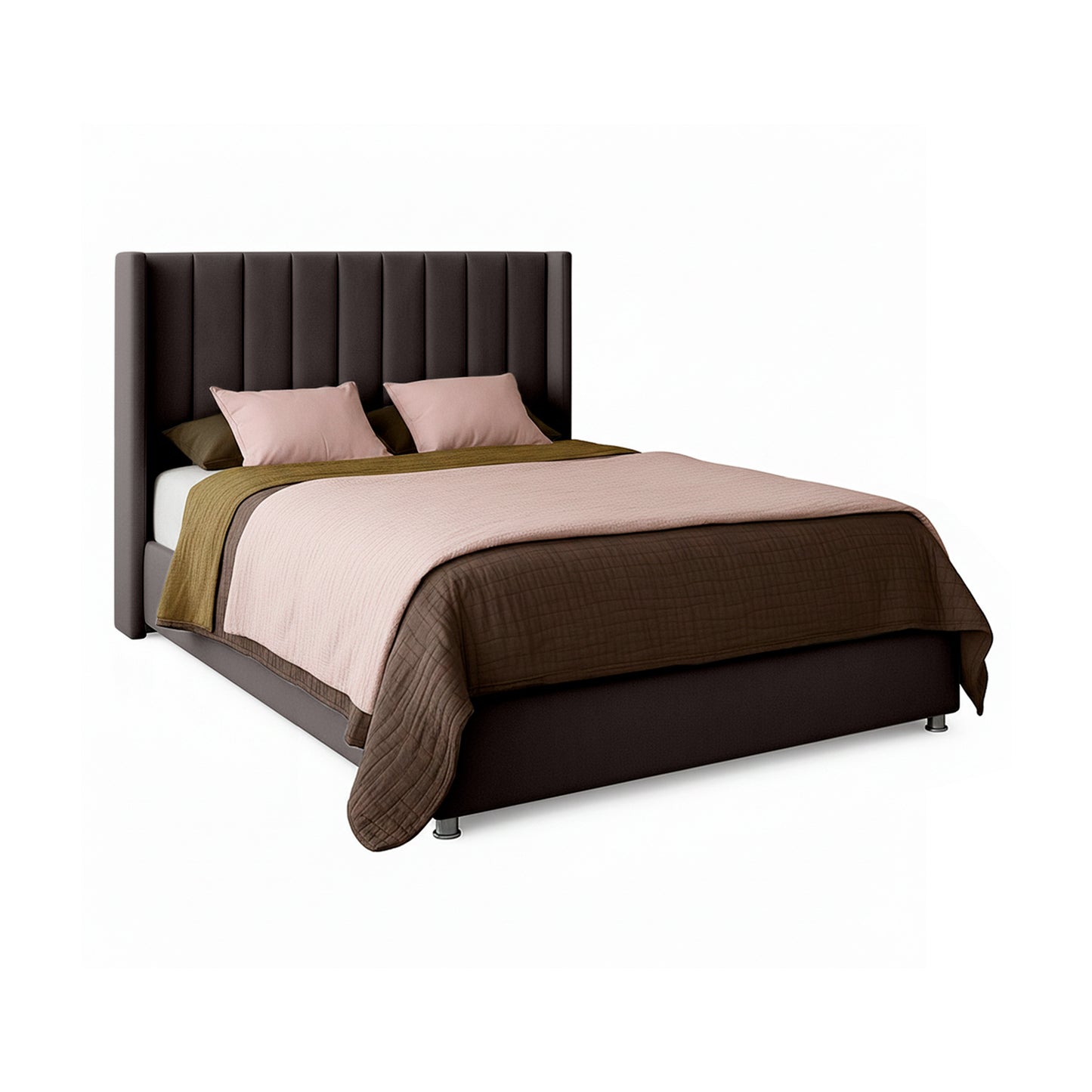 Base Cama con Espaldar + Colchon + Puff Baul Sencillo Julieta  cafe