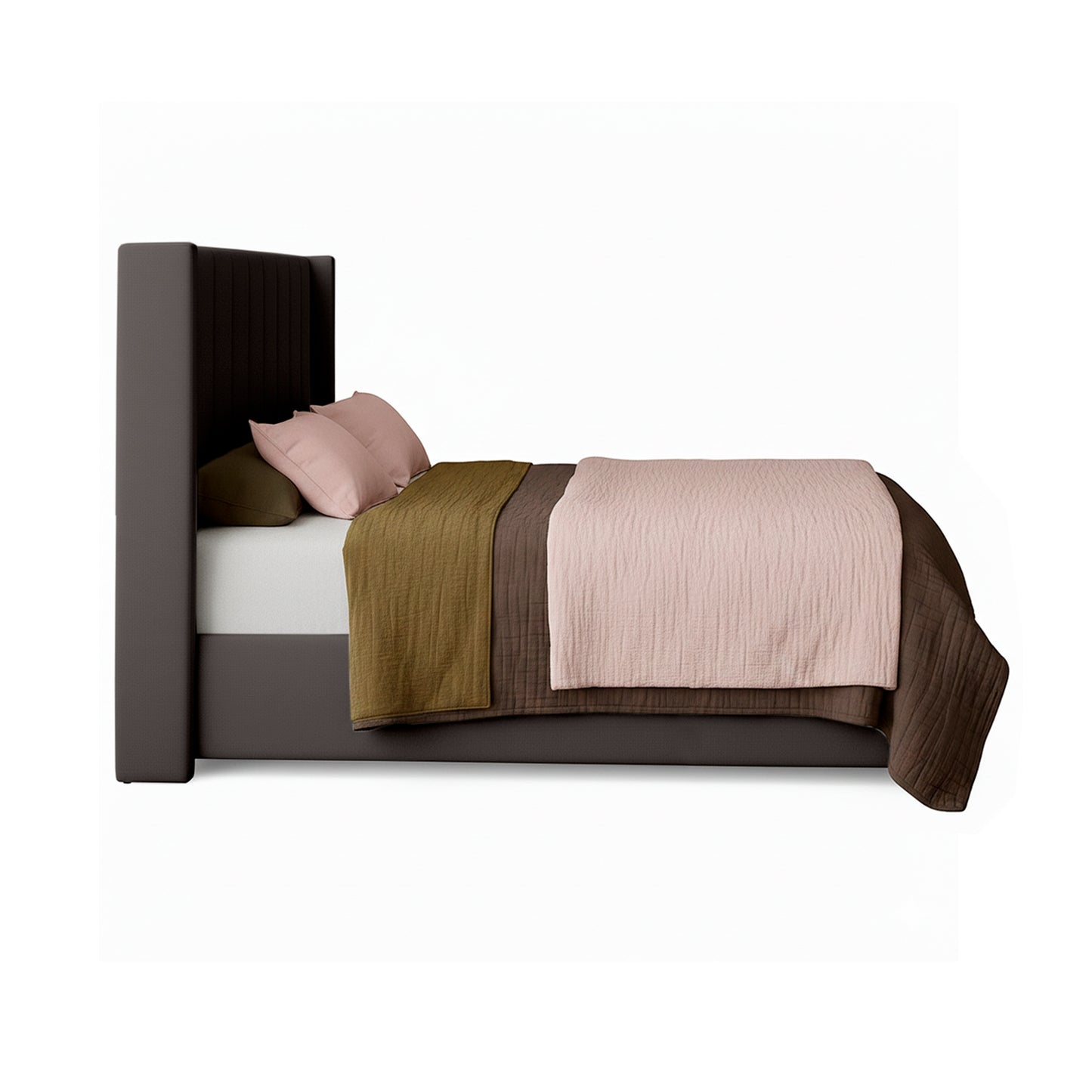 Base Cama con Espaldar + Colchon + Puff Baul King Julieta  cafe