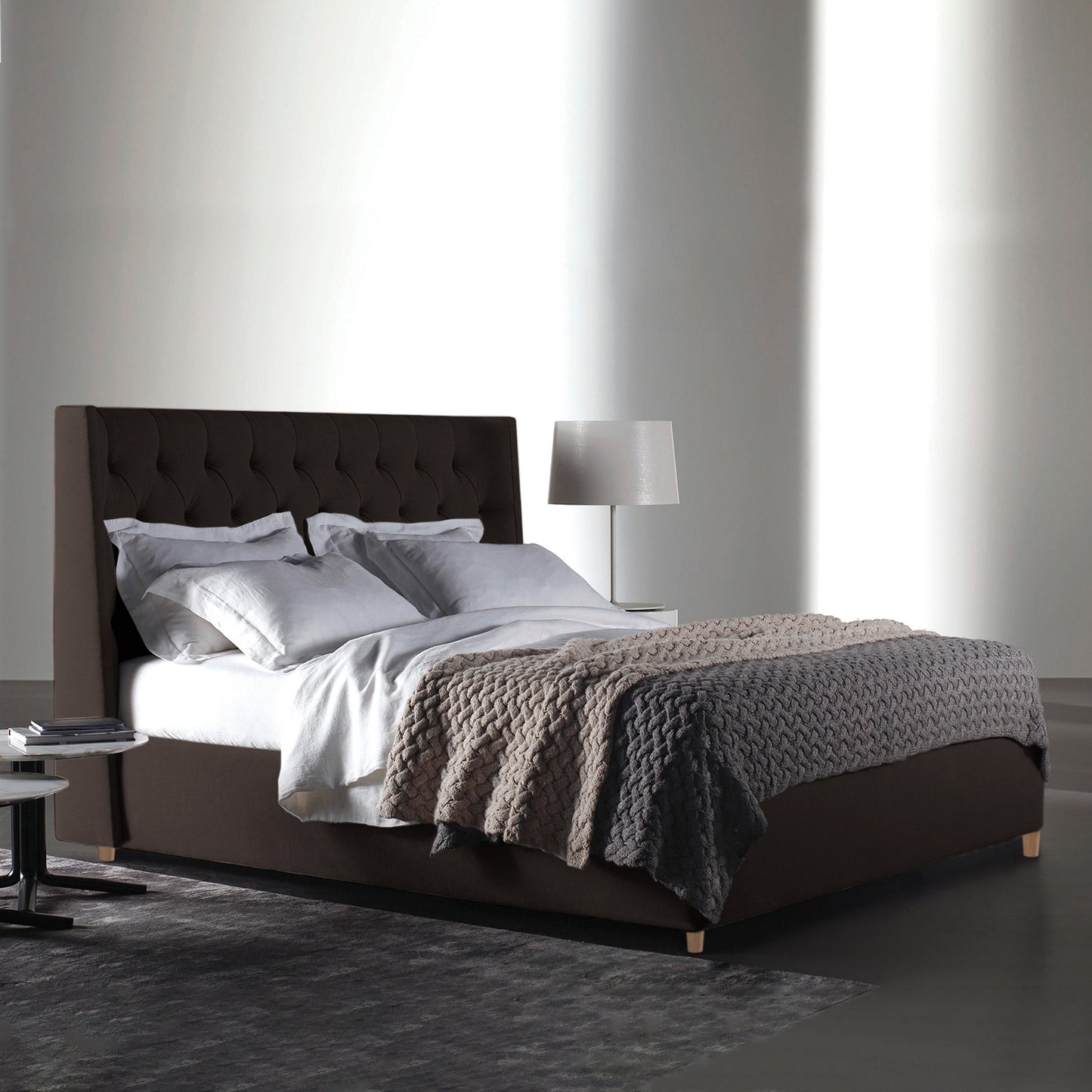 Base Cama con Espaldar + Colchon Doble Marfil  cafe