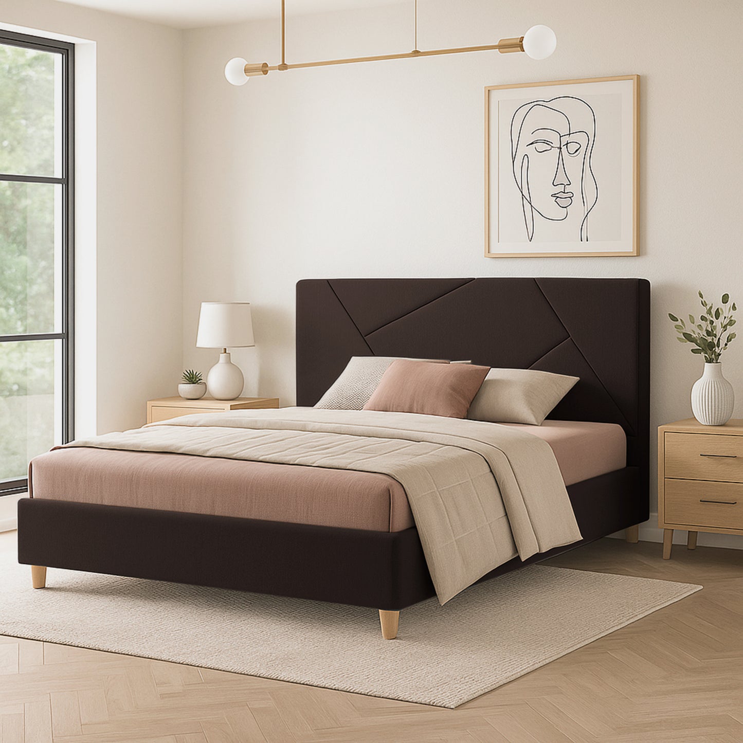 Base Cama Con Espaldar Sencillo Hampton Cafe