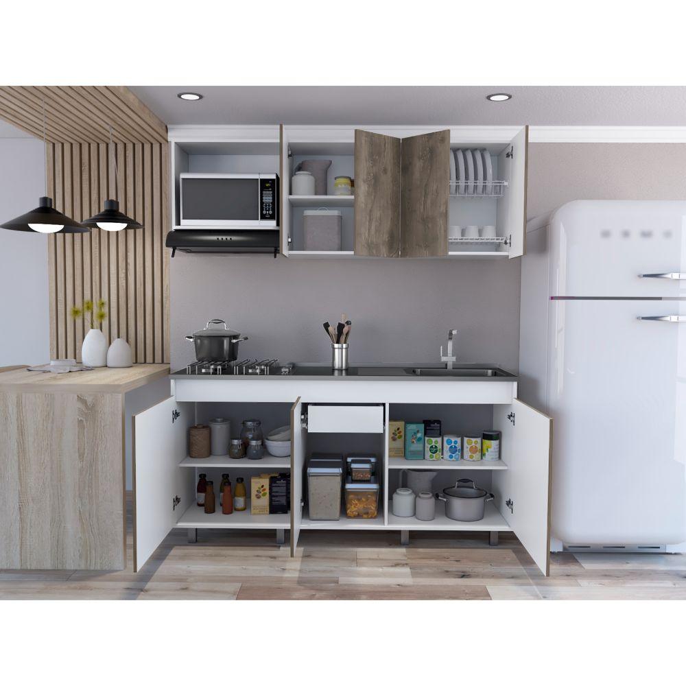 Cocina Integral Cirela Nogal Y Blanco Con Mesón Derecho