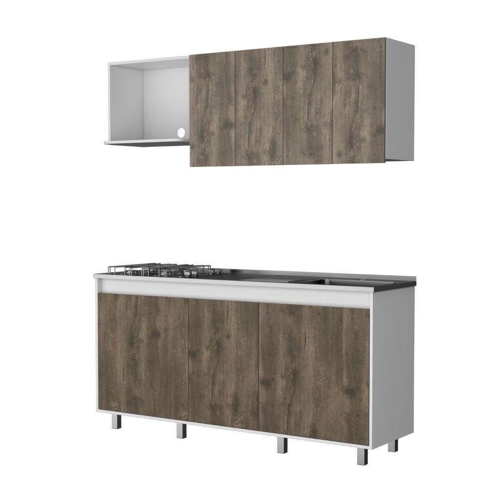 Cocina Integral Cirela Nogal Y Blanco Con Mesón Derecho